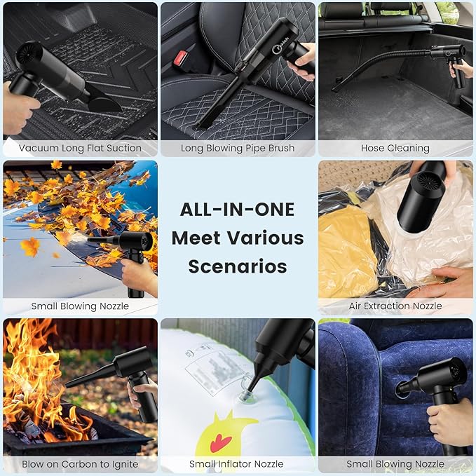 Cordless Car Vacuum Cleaner with Removable Battery as 35W Power Bank, 6-in-1 Handheld Vacuum Blower Set,18000PA Mini Vacuum Cleaner 6000mAH with Brushless Motor for Car Home Pet Cleaning