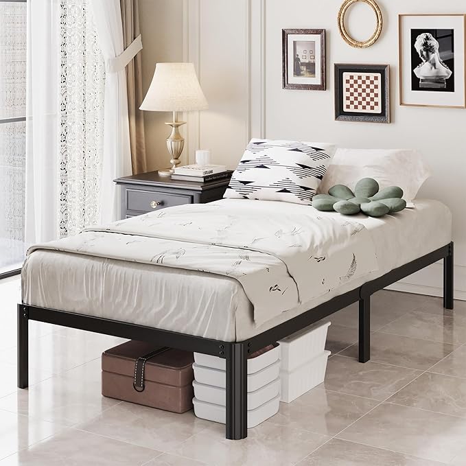 10 Inch Twin Bed Frames with Rounded Corner Legs, 1000 LBS Heavy Duty Metal Twin Platform Bed Frame with Steel Slats Support, No Box Spring Needed, Noise Free, Easy Assembly