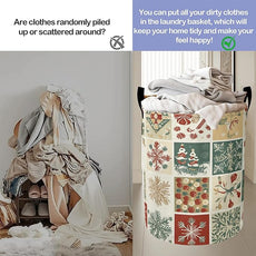 Christmas Laundry Basket-Large Foldable Hamper Holder Portable Tall Collapsible Laundry Hamper Storage Basket Bin with Handles, Canvas & Waterproof lining for Household Items