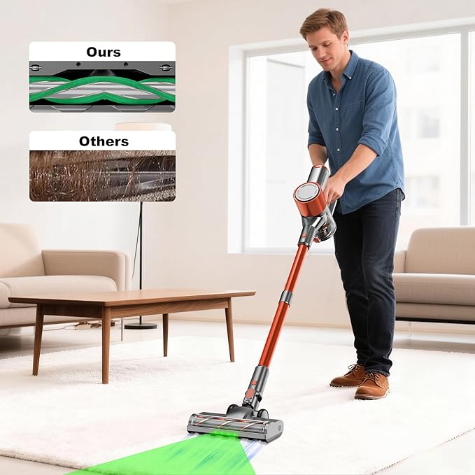 Stick Cordless Vacuum Cleaner - Lightweight Handheld Vacuum with Self Standing, Removable Battery with 45min Running Time, Anti-tangle Wireless Vacuum for Home Pet Hair/Hardwood Floor/Carpet OB