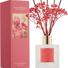 COCORRÍNA Reed Diffuser - Orange Blossom 6.76 Fl.oz Reed Diffuser Sets with Preserved Flowers, Diffuser with 8 Sticks for Bathroom Shelf Decor