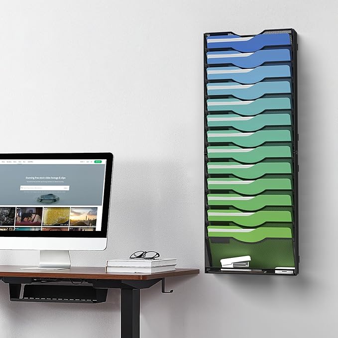Kuntine.B Wall File Organizer (Black, 15 Tier)