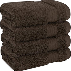 Cotton Paradise 100% Cotton Turkish Washcloth Set for Bathroom, 4 Piece Soft Absorbent Small Hand Face Towels Wash Rags, Brown