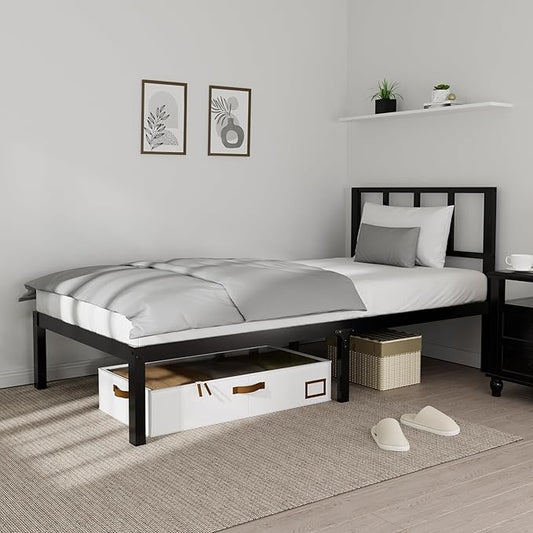 14 Inch Bamboo Bed Frame – Solid Wood Platform Bed Frame, Strong and Stable, with Non-Slip Slats for Support, No Box Spring Needed, Easy to Assemble, Noise-Free (Black, Twin with Headboard)