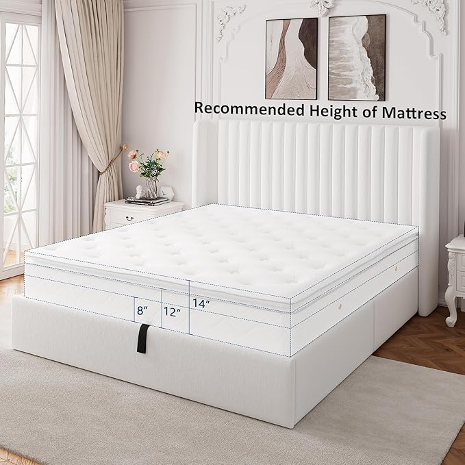 Full Size Lift Up Storage Bed, Upholstered Velvet Platform Bed Frame with Wingback Headboard, Hydraulic System, Solid Wooden Slats Support, No Box Spring Needed, Easy Assembly, White