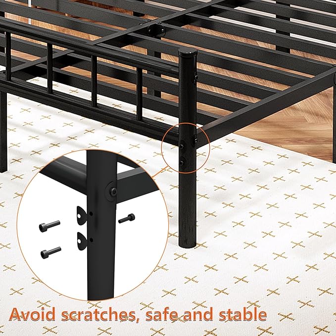 zizin Queen Size Metal Bed Frame with Headboard & Footboard 14 Inch Metal Platform Mattress Foundation Support with Steel Slat, Under Bed Storage, No Box Spring Needed