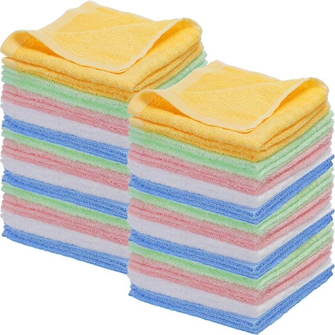 Newwiee 40 Pcs Wash Cloth Bulk Cotton Bath Hand Face Washcloths Soft Quick Drying Towel for Women Bathroom Washing Body Viscose Fiber Multipurpose Fingertip Rags(Vivid Color,12 x 12 Inch)