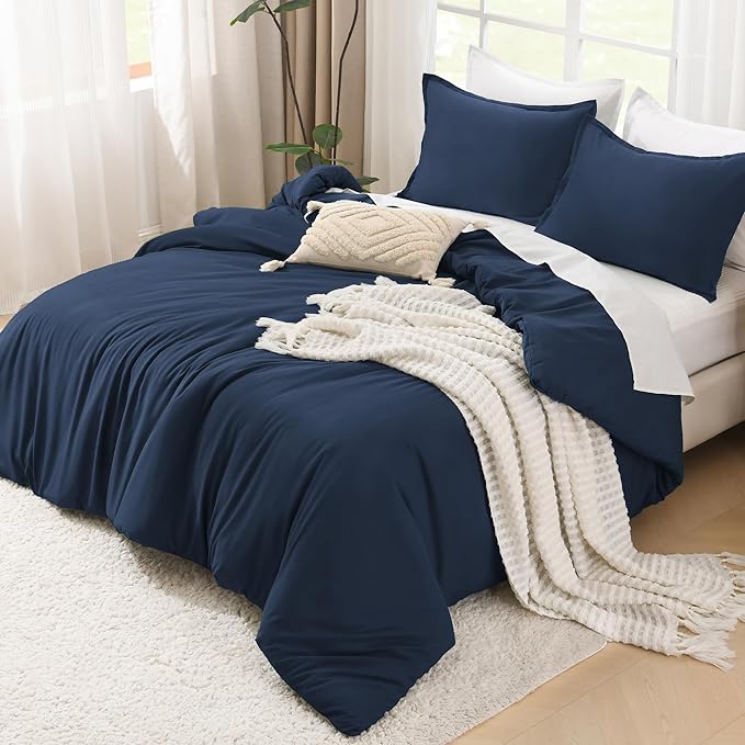 Litanika Comforter Set, Lightweight Solid Bedding Comforter Set, Fluffy Down Alternative Bed Set, Navy Blue, California King