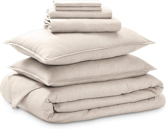 Bare Home Bed-in-A-Bag 7 Piece Comforter & Sheet Set - Full - Goose Down Alternative - Ultra-Soft 1800 Premium - Bed Set - Cationic (Full, Heathered Pebble)