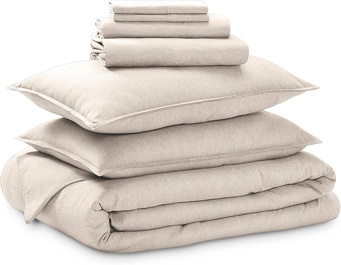 Bare Home Bed-in-A-Bag 7 Piece Comforter & Sheet Set - Queen - Goose Down Alternative - Ultra-Soft 1800 Premium Bedding Set - Cationic (Queen, Heathered Pebble)