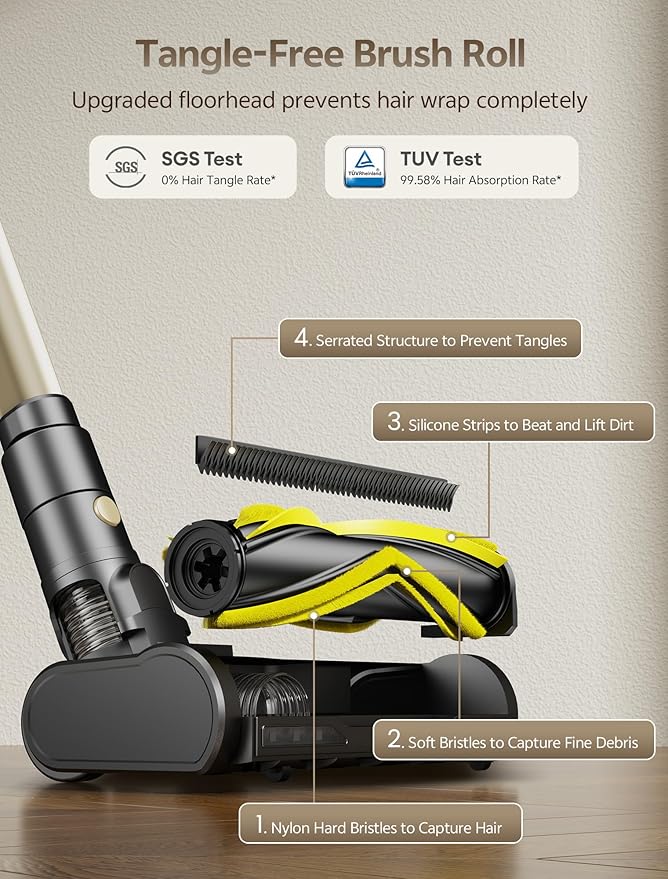 Ultenic Cordless Vacuum Cleaner, 550W 50KPA 65Mins, Stick Vacuum Cordless Rechargeable with Touch Screen, Self-Standing, 180° Lay-Flat, Anti-Tangle Handheld Vacuum Cleaners for Home/Pet Hair/Carpets