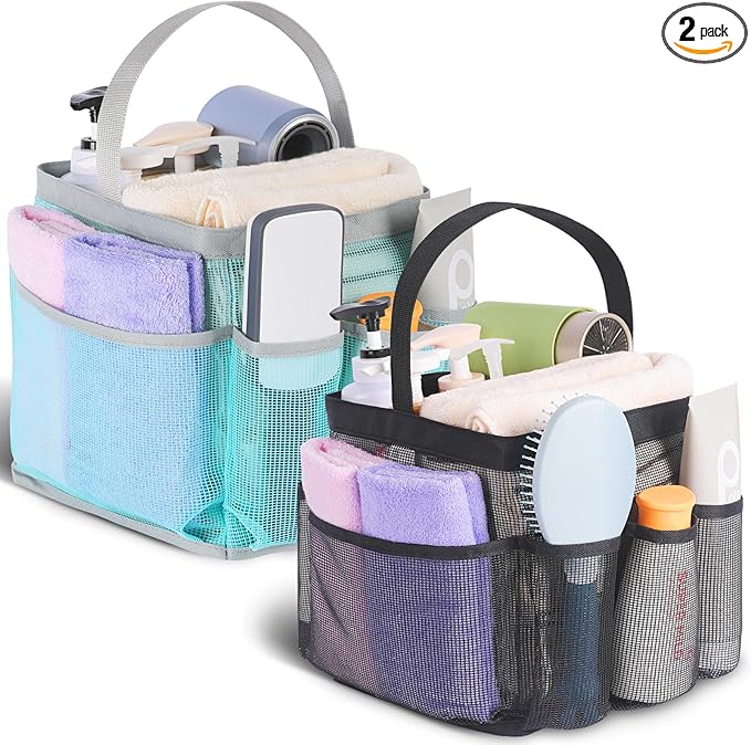 EUDELE 2 Pack Mesh Shower Caddy Portable for College Dorm Room Essentials, Shower Caddy Dorm with 8-Pocket Large Capacity,Shower Bag for Beach,Swimming,Gym