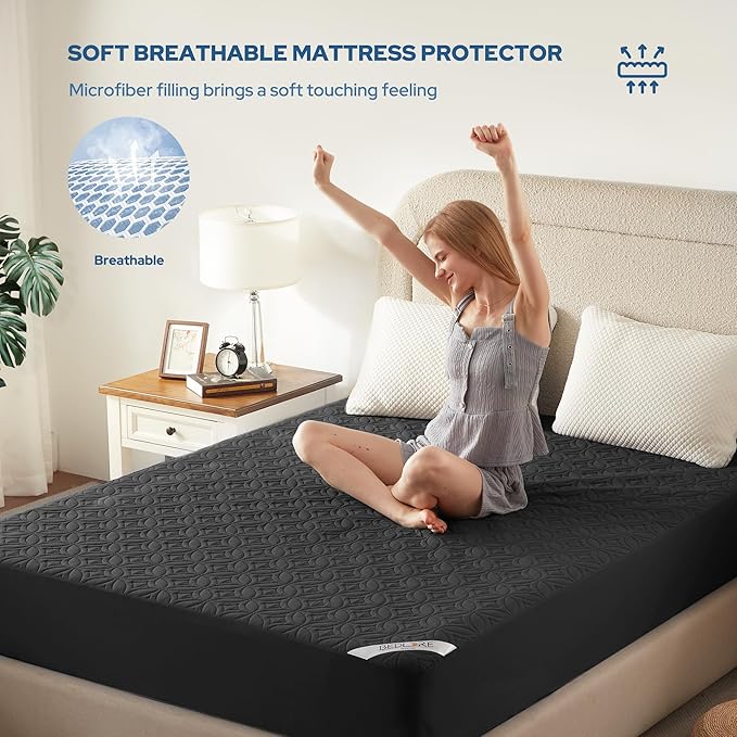 BEDLORE Waterproof Mattress Protector, King Size Mattress Pad with Deep Pocket 6"-18" Depth, Soft Noiseless Dirt-Proof Bed Mattress Cover Washable for Home, Bedroom, Hotel (Black)