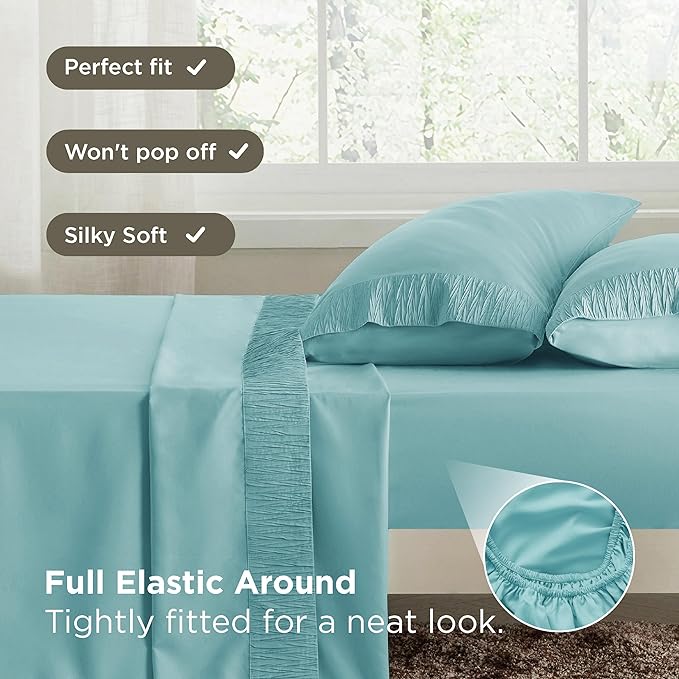 Bedsure King Size Sheets Set - 4 Pieces Soft King Sheets - Breathable & Cooling - Hotel Luxury - Easy Care Polyester Microfiber Bedding for Women, Men, Spa Blue