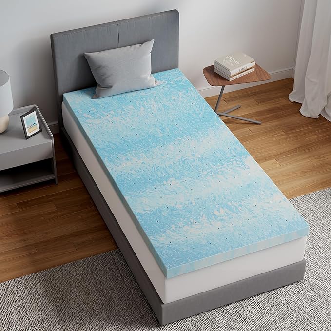 Novilla Memory Foam Mattress Topper Twin XL - 2 Inch Cooling Gel Infused Memory Foam | Slow-Rebound Pressure Relief | CertiPUR Certified | Comfort for Sleeper Sofa, RV, Camper, Dorm Room