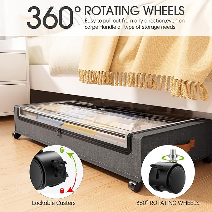 Yecaye 70L Under Bed Storage with Wheels, 2Pack Larger Capacity Under Bed Storage Containers, Underbed Shoe Storage Organizer, Rolling Under Bed Metal Drawers for Clothes, Blankets(35.5 x 17 x 6.7in)