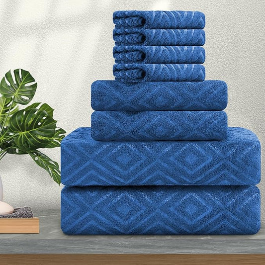 8 Piece Extra Large Bath Towels Set,2 Oversized Bath Towels(35"x70"), 2 Hand Towels,4 Washcloths Ultra Soft and Absorbent Towels for Bathroom, Quick Dry Towel for Gym Hotel Camp Pool Navy Blue