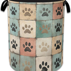 Cute Paw Print Laundry Basket,Foldable Oxford Cloth Vintage Laundry Hamper With Handle, 20.8