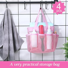 Hillban 4 Pcs Mesh Shower Caddy Portable Large Quick Dry Shower Caddy Basket with Deeper 8 Pockets and 2 Handles Hanging Bag for College Dorm Room(Pink)