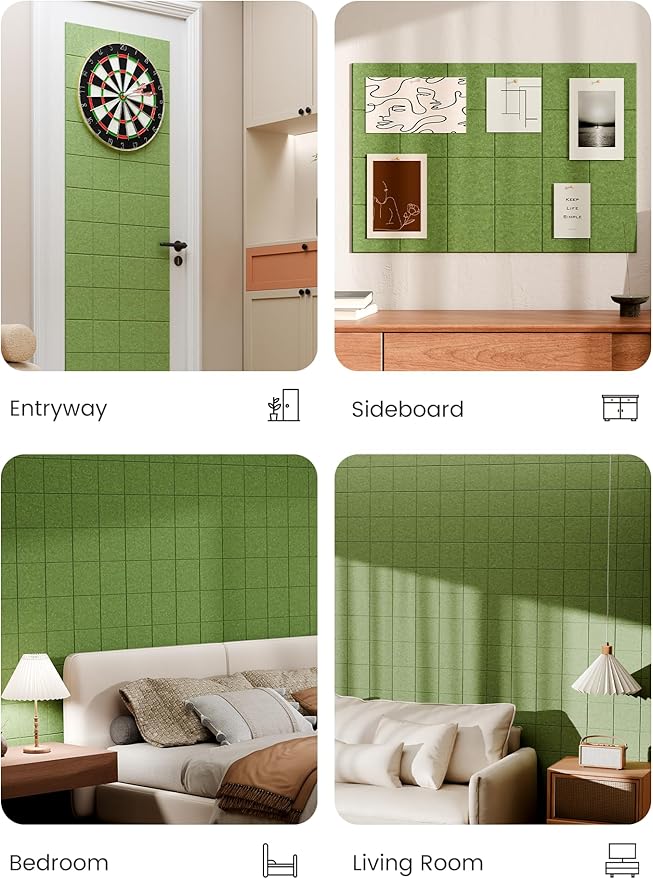 Bumusty Large Cork Board Alternative-36 x24 Felt Bulletin Board Tiles, with 30 Pushpins, 40 Adhesive Tabs, 6-Pack Slat Wall Paneling, Cork Boards for Office Push Pin Board Felt Board-Kelly Green