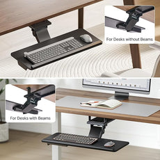 Keyboard Tray Under Desk with Storage Drawer, Height Adjustable Keyboard Tray Slide Out Swivel Tilt, Ergonomic Under Desk Mount Keyboard & Mouse Holder for Gaming Home Office, 25x11'', Black