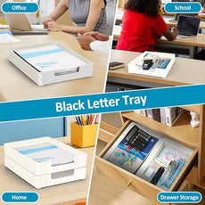 Letter-Size Tray Desk Letter Paper Tray Stackable Letter Tray Paper Holder File Organizer for Office Supplies School Home Desk Accessories Anti-Skid Stacking (White) 2Pcs