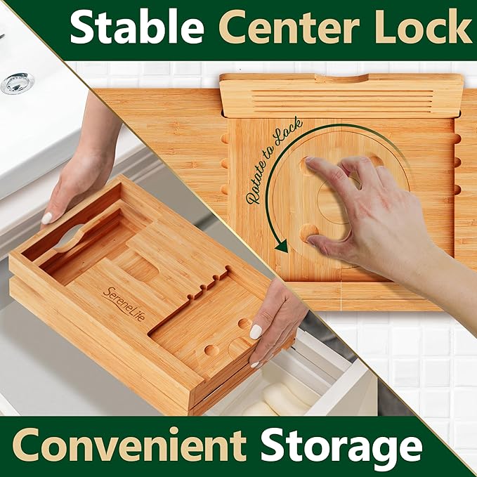 SereneLife Premium Bathtub Tray Caddy with Gift Box and Bow Set, Expandable Bath Tray, Unique House Warming Gifts for Mom, Women, Wedding, Anniversary, Bridal Shower, Fit for All Tub - Classic