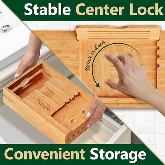 SereneLife Premium Bathtub Tray Caddy with Gift Box and Bow Set, Expandable Bath Tray, Unique House Warming Gifts for Mom, Women, Wedding, Anniversary, Bridal Shower, Fit for All Tub - Classic