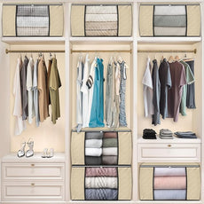 Fab totes 24 Gallons Clothes Storage, Foldable Thick Fabric Blanket Storage Bags, Containers for Organizing Bedroom, Closet, Clothing, Comforter, Organization with Handle (6 Pack,Beige)