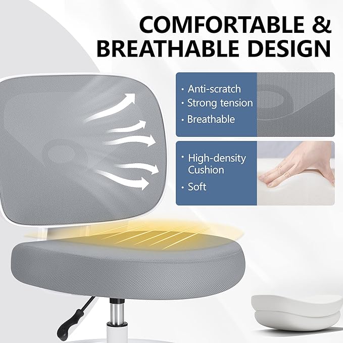 Primy Armless Tall Desk Chair, Adjustable Height and Footring, Mid-Back Ergonomic Standing Desk Chair Mesh Rolling Tall Chair for Art Room, Office or Home (Gray)