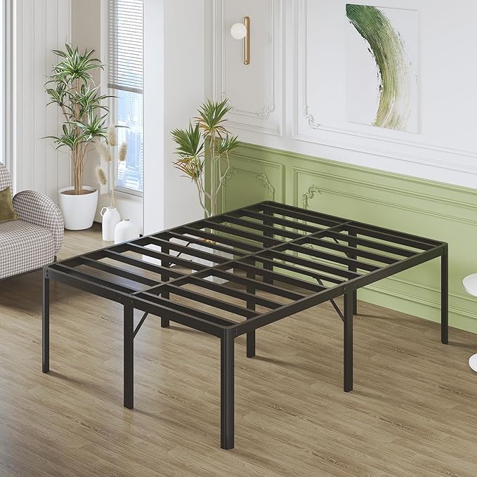 25 Inch High Queen Bed Frame with Rounded Corner Legs, Heavy Duty Metal Queen Platform Bed Frame with Steel Slats Support, No Box Spring Needed, Noise Free, Easy Assembly