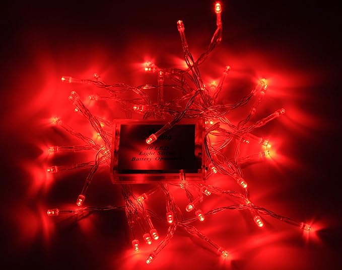 Karlling Battery Operated Fairy Lights, 13ft Durable Short Clear Wire LED Twinkle String Lights for Christmas, Valentine’s Day, Halloween,Weddings, Parties, and Indoor/Outdoor Decor(Red)