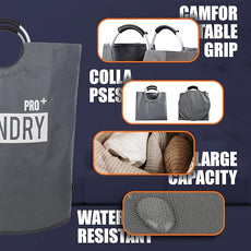 Caroeas Super Large 150L Laundry Basket Pro, Waterproof Laundry Hamper, Collapsible Laundry Basket Easy Storage, Clothes Hamper Stands Up Well, Laundry Bag with Padded Handles (Dark Grey)