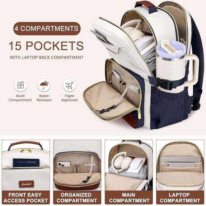 Laptop Backpack for Women Bookbag: 15.6 inch Work School Backpacks with Pouch Pocket for Large Capacity Cup & USB Charger College Book Bag Travel Business Nurse Teacher Bookbags Anti-theft Back Pack