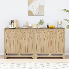 Sideboard Buffet Cabinet with Storage Set of 2, 63” Mid Century Modern Storage Cabinet with Adjustable Shelf and 4 Doors for Dining Room, Living Room,Entry