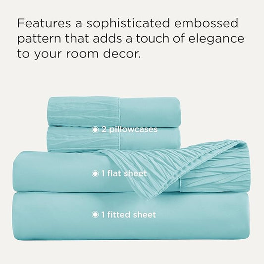 Bedsure King Size Sheets Set - 4 Pieces Soft King Sheets - Breathable & Cooling - Hotel Luxury - Easy Care Polyester Microfiber Bedding for Women, Men, Spa Blue