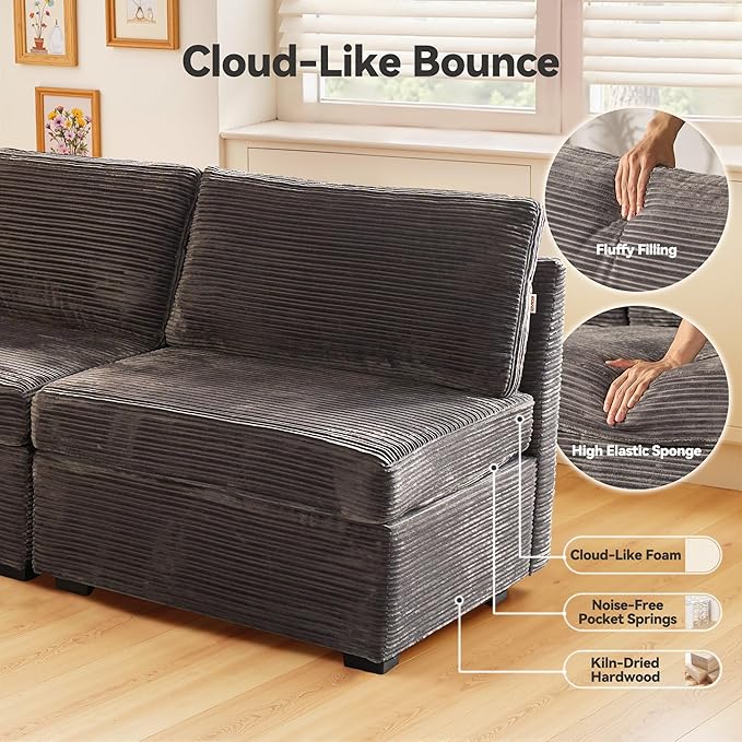 Large 7 Seat Modular Sectional Sofa with Ottoman Seat Corduroy Sleeper Sectional Sofa Bed Oversized Convertible Modular Couch for Living Room