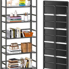 4NM No Assembly 5 Tiers Folding Bookshelf Storage Shelves Vintage Bookcase Standing Racks Study Organizer Home Office (All Black)