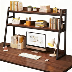 2-Tier Desktop Bookshelf, Wood Hutch Shelf Organizer, 29.9 x 12.6 x 35.4 inches, Study Room Storage Rack (Black, 45 * 12 * 35in)