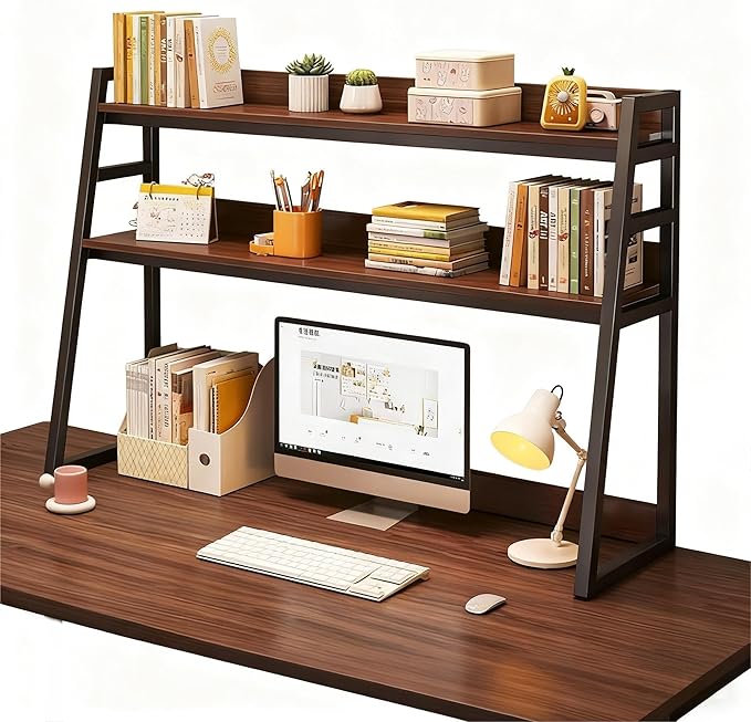 2-Tier Desktop Bookshelf, Wood Hutch Shelf Organizer, 29.9 x 12.6 x 35.4 inches, Study Room Storage Rack (Black, 45 * 12 * 35in)