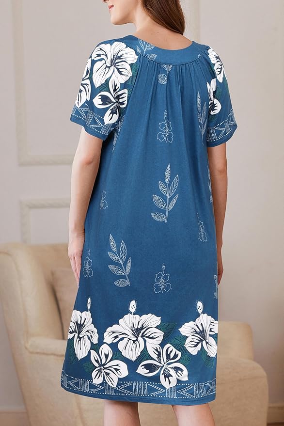 Ekouaer Women Robe Zipper Front Mumu Duster Robes Zip Up Housecoat Soft Sleepwear with Pockets