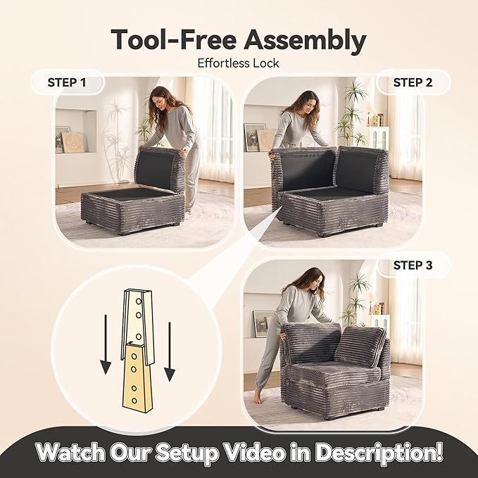 Modular Sectional Sofa,5 Pieces Sectional Couches for Living Room,131X65 L Shaped Cloud Couch with Ottoman Chaise Set