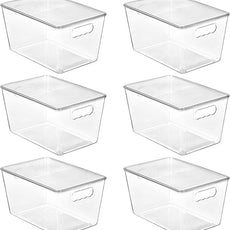 Vtopmart 6 Pack Clear Stackable Storage Bins with Lids, Large Plastic Containers with Handle for Pantry Organizer and Storage,Perfect for Bathroom,Cabinet,Kitchen,Fridge,Closet Organization