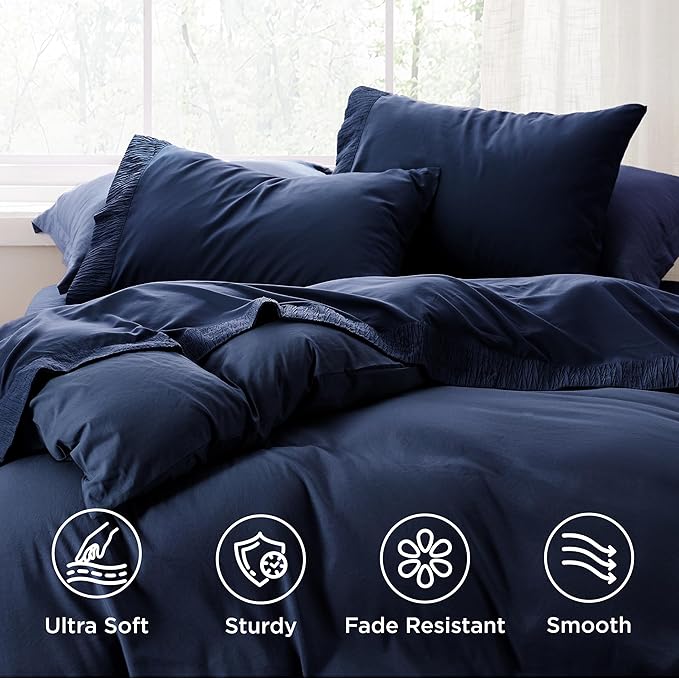 Bedsure King Size Sheets Set - 4 Pieces Soft King Sheets - Breathable & Cooling - Hotel Luxury - Easy Care Polyester Microfiber Bedding for Women, Men, Navy