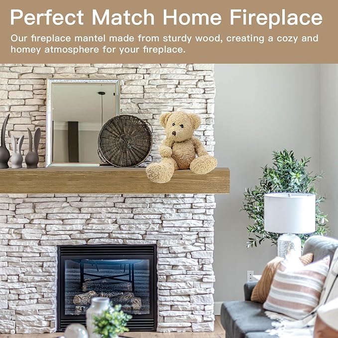 Fireplace Mantel Shelve, Solid Wood Baked Finish Wall-Mounted Floating Shelf for Over Fireplace, Handcrafted Floating Fireplace Mantels with Wooden Bracket, 72x 8 x 6 Inches