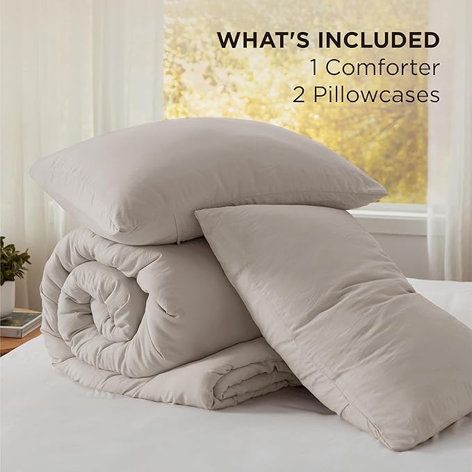 Bedsure Full Size Comforter Set, Linen Soft Prewashed Bedding for All Seasons, 3 Pieces GentleSoft™ Warm Down Alternative Bed Set, 1 Lightweight Comforter (82"x86") and 2 Pillowcases (20"x26")