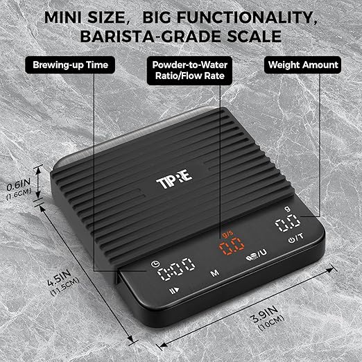 Mini Espresso Coffee Scale with Timer & Flow Rate, 2kg/0.1g Precision Digital Coffee Scale, Portable Espresso Scale Rechargeable via USB-C, Triple Brew Modes, LED Display, Mute Mode, g/oz/lb:oz