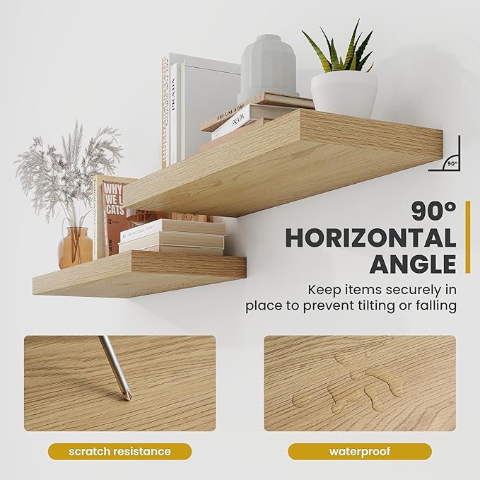 72 Inch Floating Shelves, 9.3" Deep Floating Shelf Wall Mounted, 72" Wall Shelves, Rustic Deep Bookshelf, Large Display Shelves & Storage Shelves for Bedroom, Living Room, Oak, Set of 1
