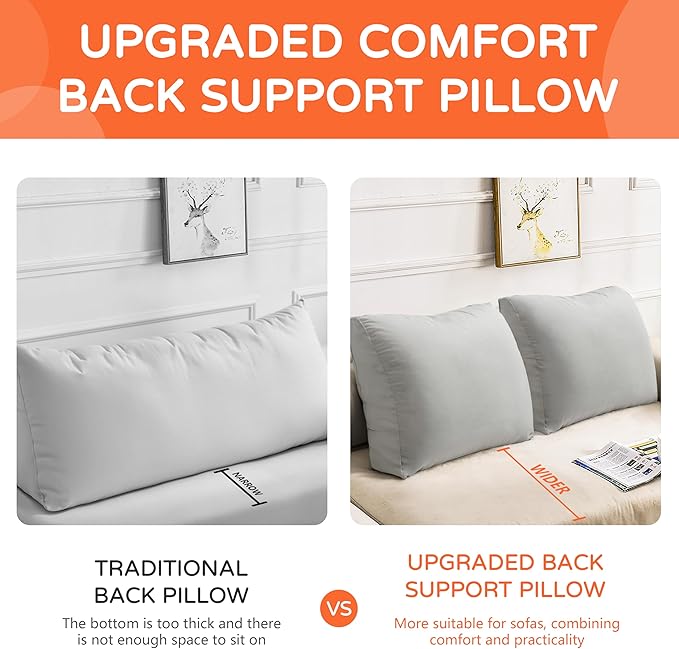 Daneey Back Pillow for Sitting in Bed, Back Support Pillow for Couch, Removable Velvet Cover, Gray