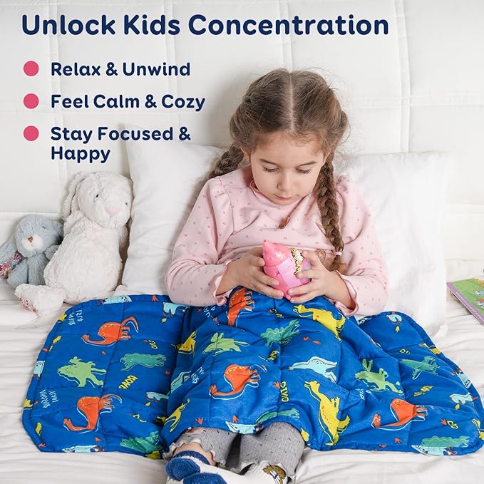 Kivik Weighted Lap Blanket 2 lbs, 20" x 30" Blue Dinosaur Small Weighted Blankets, All-Season Breathable Cute Mini Weighted Lap Pad, Soft Heavy Throw Blanket for Travel, Calming & Sleep, Washable
